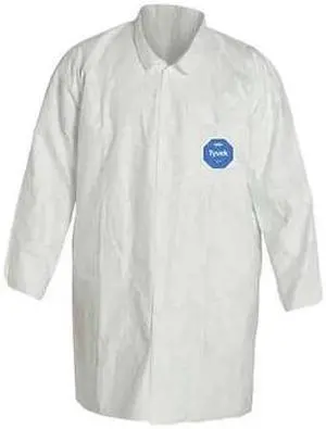 DUPONT TY212SWHLG0008G1 Tyvek 400 Disposable Lab Coat, Tyvek(R) 400, Snaps