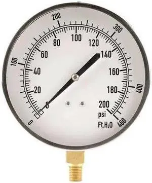 ZORO SELECT 18C813 Altitude Pressure Gauge, 0 to 460 psi, 4 1/2 in Dial, 1/4 in