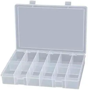 DURHAM MFG LP12-CLEAR Compartment Box with 12 compartments, Plastic, 2-5/16" H