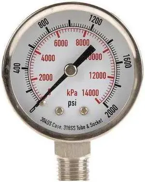 ZORO SELECT 4FML5 Pressure Gauge,Test,2 In