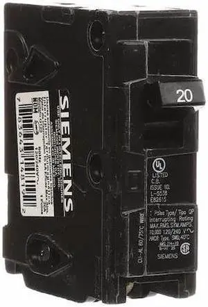 SIEMENS Q120 Miniature Circuit Breaker, Q Series, 20A, 1 Pole, 120V AC, 10kA at