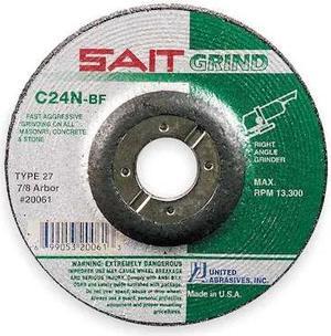 UNITED ABRASIVES/SAIT 20061 Depressed Center Grinding Wheel, Type 27, 4 1/2 in