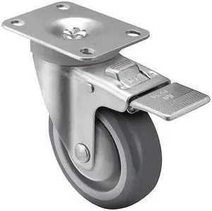 ZORO SELECT 2G031 Swivel Plate Caster w/Total-Lock, Polyur,4in,300lb
