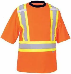 VIKING 6000O-XL Unisex High Visibility Short Sleeve Shirt, Polyester/Cotton,