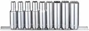 WESTWARD 53PN43 3/8" Drive Socket Set, SAE, 9pcs