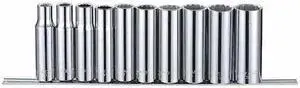 WESTWARD 53PN63 1/2" Drive Socket Set, SAE, 10pcs