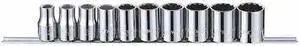 WESTWARD 53PN61 1/2" Drive Socket Set, SAE, 10pcs