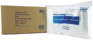 RELOC ZIPPIT R69 Reclosable Bag, Zip Seal, 9 in L, 6 in W, 2 mil Thick,