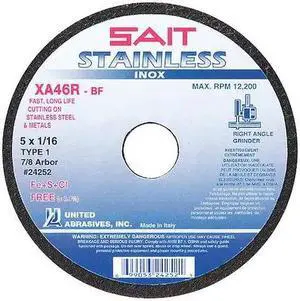 UNITED ABRASIVES/SAIT 24254 Abrasive Cut-Off Wheel, Type 1, 7 in Dia, 0.0625 in