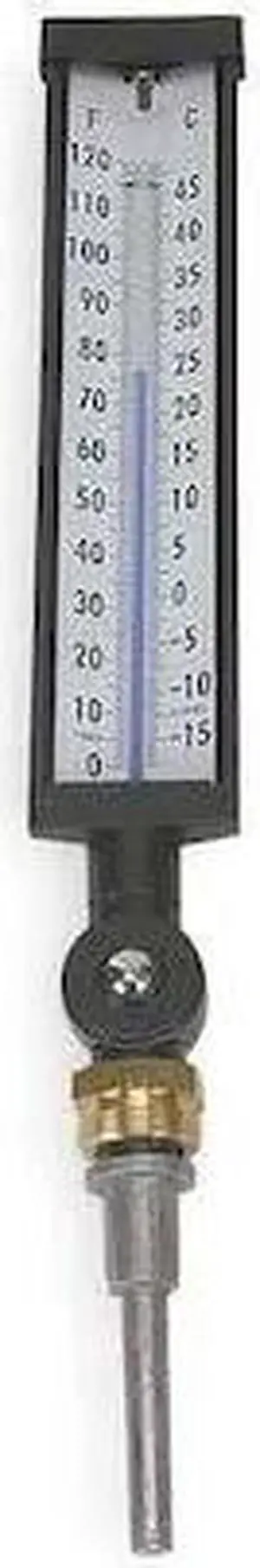 ZORO SELECT 4LZN7 Industrial Thermometer, 0 to 120 F, Case Color: Black