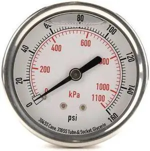 ZORO SELECT 4CFR7 Commercial Pressure Gauge, 0 to 160 psi, 2 1/2 in Dial, 1/4