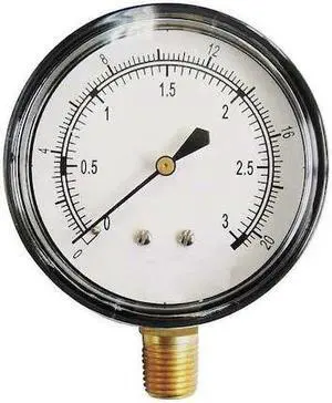 ZORO SELECT 18C773 Low Pressure Gauge, 0 to 3 psi, 2 1/2 in Dial, 1/4 in NPT,