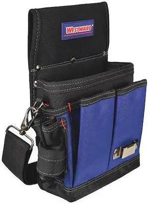 WESTWARD 5MZP0 Tool Pouch, Tool Pouch, Black/Blue, Polyester, 13 Pockets