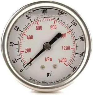 ZORO SELECT 4CFR8 Commercial Pressure Gauge, 0 to 200 psi, 2 1/2 in Dial, 1/4