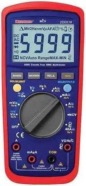 WESTWARD 22XX19 Digital Multimeter, 600 V Max DC, TRMS, 6,000 Instrument
