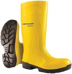 DUNLOP 6123155.11 Unisex Tall Rubber Boots, 11 Steel Toe, 15" H, Yellow, 6123155