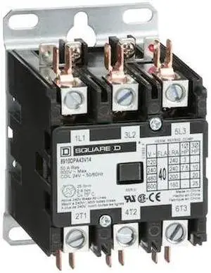 SQUARE D 8910DPA43V14 24VAC Non-Reversing Definite Purpose Contactor 3P 40A,