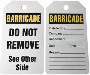 ZORO SELECT 43Z353 Barricade Tag, Cardstock, 5 3/4 in H x 3 1/4 in W, 25 PK