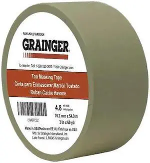 ZORO SELECT TC106-3" X 60YD Masking Tape, 3 in W x 60 yd L, 4.8 mil Thick, Tan,