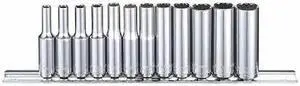 WESTWARD 53PN32 1/4" Drive Socket Set, Metric, 12pcs