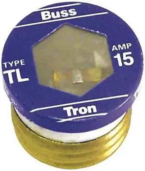 EATON BUSSMANN T-15 Plug Fuse, Time-Delay, 15A, 125V AC, Indicating, 10kA at