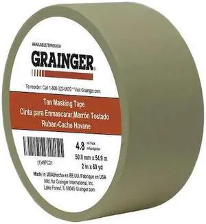 ZORO SELECT TC106-2" X 60YD Masking Tape, 2 in W x 60 yd L, 4.8 mil Thick, Tan,