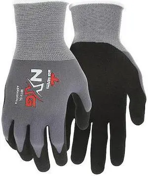MCR SAFETY 967315XL Knit Gloves, Nylon, Sandy Palm, Knit, Black/Gray, 12 PK