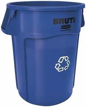 RUBBERMAID COMMERCIAL FG264307BLUE 44 gal Round Recycling Bin, Open Top, Blue,