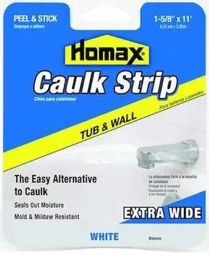 HOMAX 34040 Hybrid Caulking Strip, 1 5/8 in x 11 ft, Box, White, Hybrid Base,