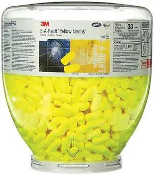 E·A·Rsoft Neon Tapered Earplug Refill, Cordless, Yellow, 500 / Box