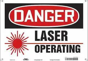 CONDOR 451R24 Laser Warning Sign, 10 in H, 14 in W, Aluminum, Horizontal