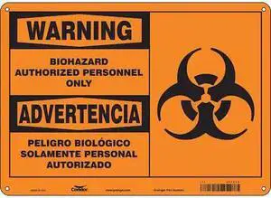 CONDOR 447X78 Biohazard Sign, 10 in H, 14 in W, Horizontal Rectangle, English,