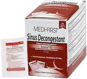 MEDI-FIRST 80933 Sinus and Allergy Reliever, Phenylephrine HCI, Tablet,