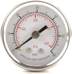 ZORO SELECT 4FMT3 Commercial Pressure Gauge, 0 to 60 psi, 1 1/2 in Dial, 1/8 in