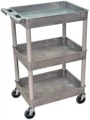 ZORO SELECT STC111-G Utility Cart with Deep Lipped Plastic Shelves, 300 lb Load