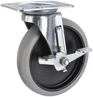 ZORO SELECT P12S-PRP050G-12-WB-001 Swivel Plate Caster, Therm Rubber,5 in,145 lb