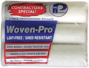PREMIER 3LF38 9" Paint Roller Cover, 3/8" Nap, Woven Fabric, 3 PK