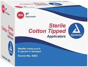 DYNAREX 4301 Cotton Tip Swab, Non-Sterile, 3" L, PK1000