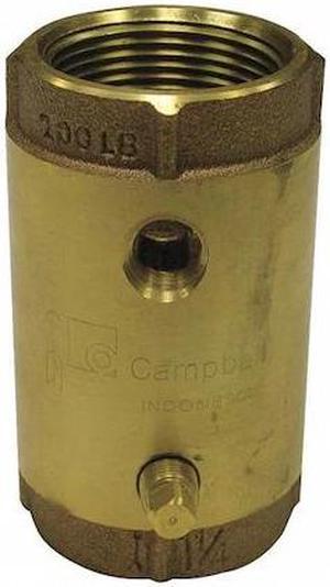 CAMPBELL CVB-4TLF 1" FNPT Low Lead Brass Spring Check Valve w/Taps