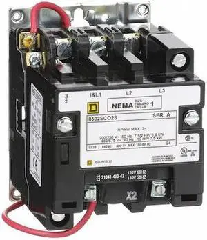 SQUARE D 8502SCO2V02S 120VAC Non-Reversing Magnetic Contactor 3P 27A NEMA 1