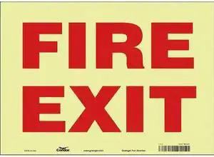 CONDOR 467W09 Safety Sign Emergency Exit, Glow Vinyl, 14 in W, 10 in H, FIRE