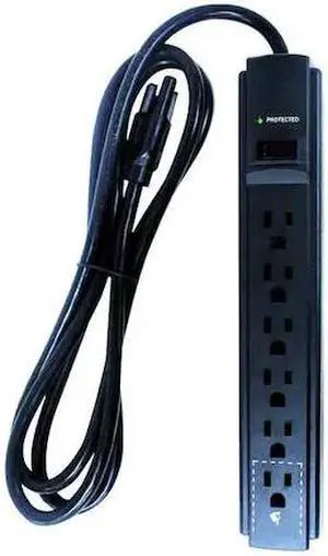 POWER FIRST 52NY56 Surge Protector Outlet Strip,6 ft.,Black
