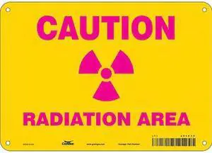 CONDOR 451Y75 Radiation Safety Sign, 7 in H, 10 in W, Aluminum, Vertical