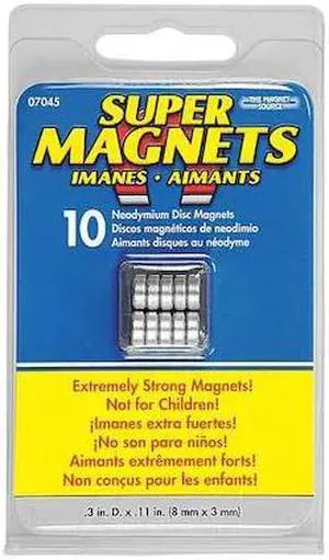 ZORO SELECT 7045 Disc Magnet,Neodymium,2.6 lb. Pull,PK10