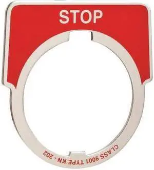 SCHNEIDER ELECTRIC 9001KN202 Legend Plate,Half Round,Stop,White/Red