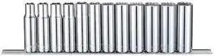 WESTWARD 53PN71 1/2" Drive Socket Set, Metric, 12pcs