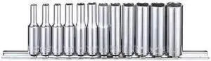 WESTWARD 53PN30 1/4" Drive Socket Set, Metric, 12pcs