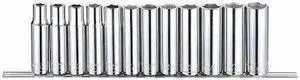WESTWARD 53PN67 1/2" Drive Socket Set, Metric, 12pcs