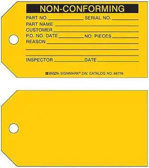 BRADY 86779 Tag, Inspection, Paper, 5 3/4 in H x 3 in W, Black on Yellow,