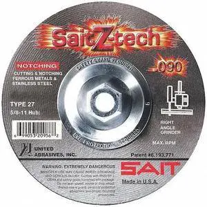 UNITED ABRASIVES/SAIT 20956 Depressed Center Cut-Off Wheel, Type 27, 7 in Dia,